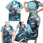 Personalized Cronulla Sutherland Sharks Family Matching Short Sleeve Bodycon Dress and Hawaiian Shirt Aboriginal Dot Art - Dreamtime Rugby Mascot
