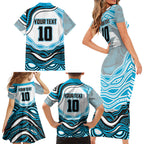 Personalized Cronulla Sutherland Sharks Family Matching Short Sleeve Bodycon Dress and Hawaiian Shirt Aboriginal Dot Art - Dreamtime Rugby Mascot