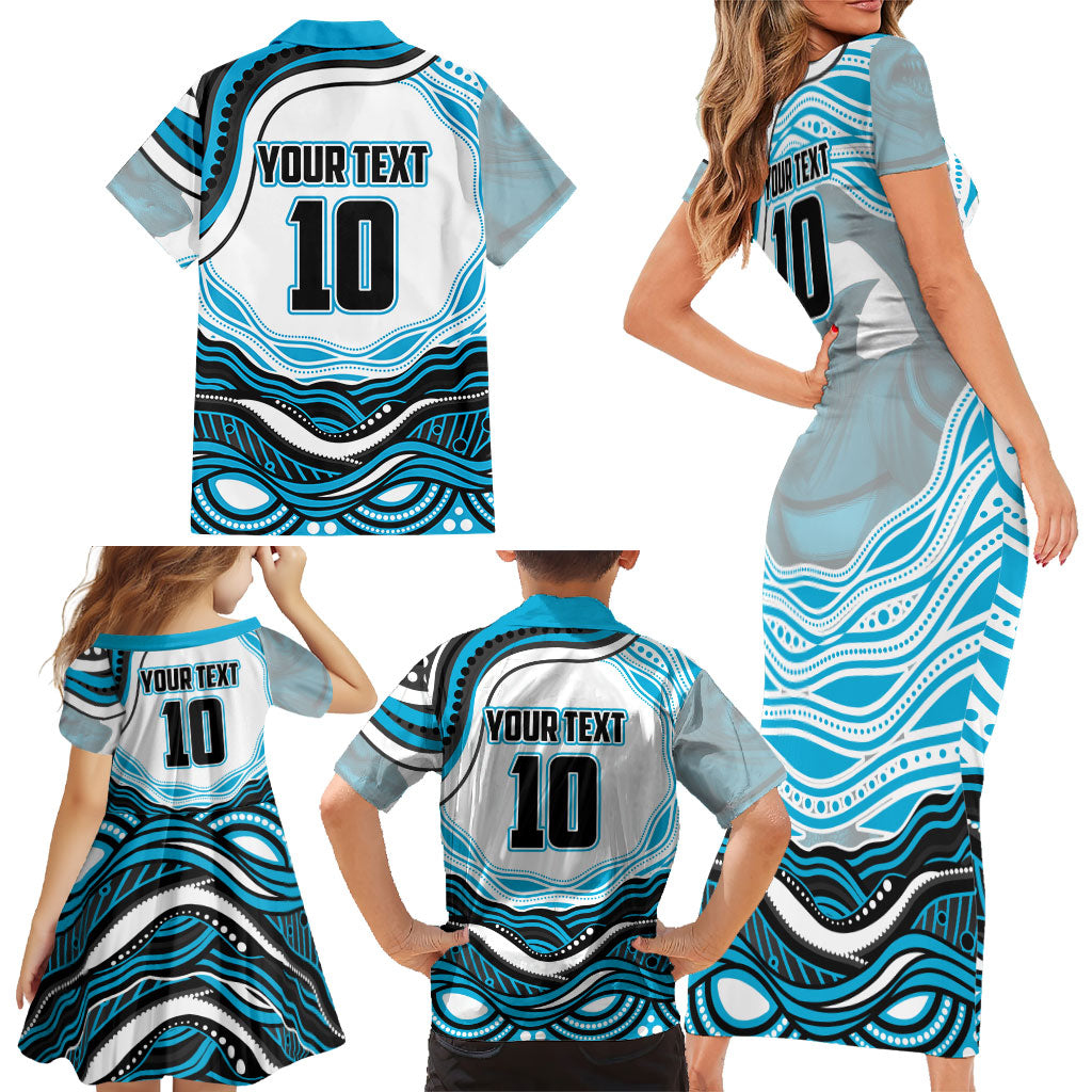 Personalized Cronulla Sutherland Sharks Family Matching Short Sleeve Bodycon Dress and Hawaiian Shirt Aboriginal Dot Art - Dreamtime Rugby Mascot