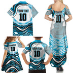 Personalized Cronulla Sutherland Sharks Family Matching Summer Maxi Dress and Hawaiian Shirt Aboriginal Dot Art - Dreamtime Rugby Mascot