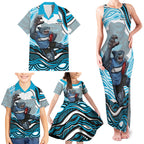 Personalized Cronulla Sutherland Sharks Family Matching Tank Maxi Dress and Hawaiian Shirt Aboriginal Dot Art - Dreamtime Rugby Mascot