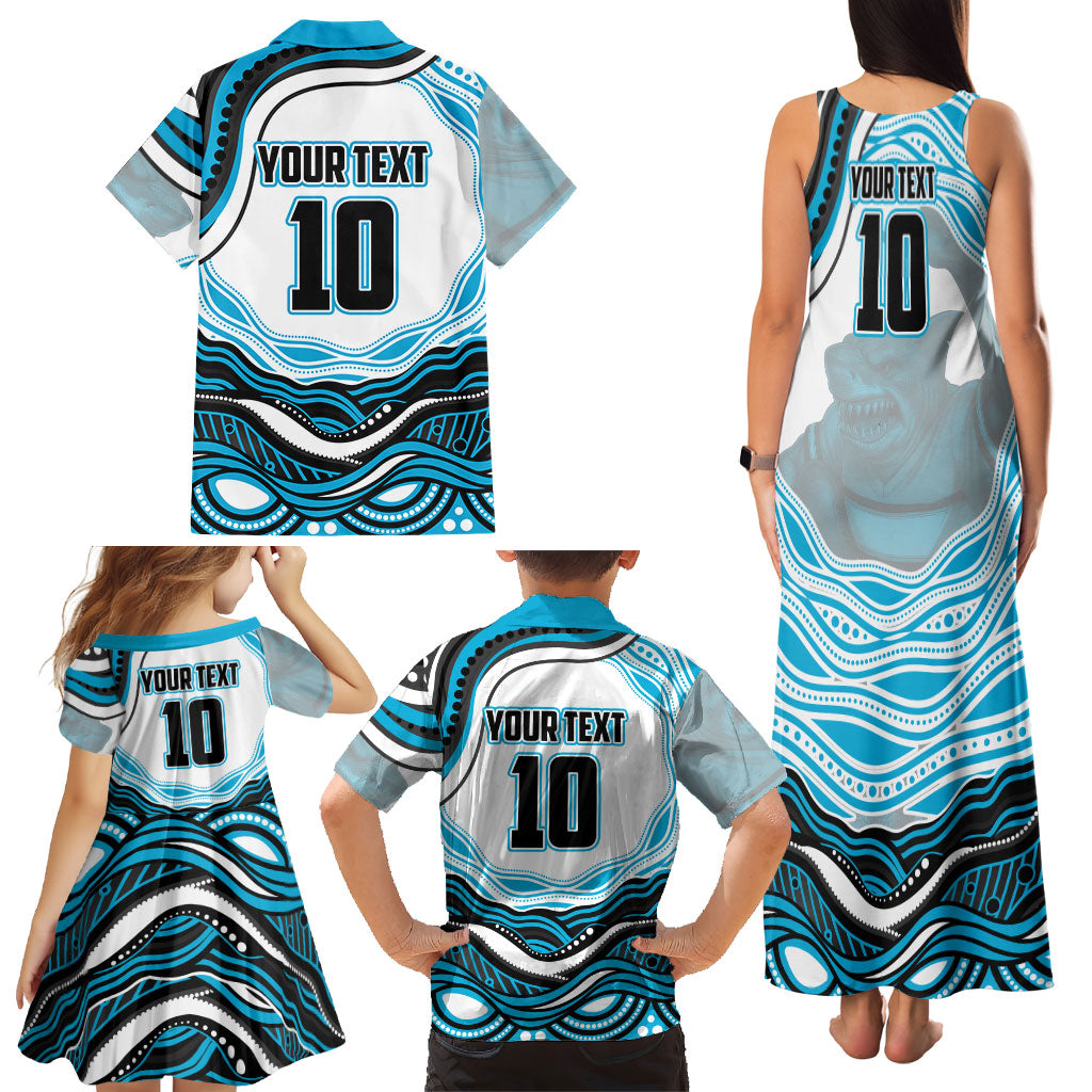 Personalized Cronulla Sutherland Sharks Family Matching Tank Maxi Dress and Hawaiian Shirt Aboriginal Dot Art - Dreamtime Rugby Mascot