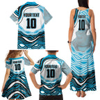 Personalized Cronulla Sutherland Sharks Family Matching Tank Maxi Dress and Hawaiian Shirt Aboriginal Dot Art - Dreamtime Rugby Mascot