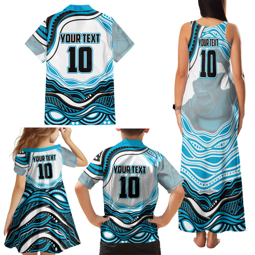 Personalized Cronulla Sutherland Sharks Family Matching Tank Maxi Dress and Hawaiian Shirt Aboriginal Dot Art - Dreamtime Rugby Mascot