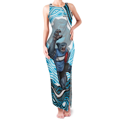 Personalized Cronulla Sutherland Sharks Family Matching Tank Maxi Dress and Hawaiian Shirt Aboriginal Dot Art - Dreamtime Rugby Mascot