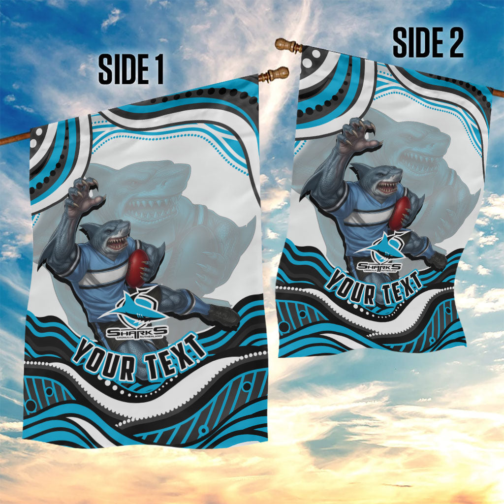 Personalized Cronulla Sutherland Sharks Garden Flag Aboriginal Dot Art - Dreamtime Rugby Mascot