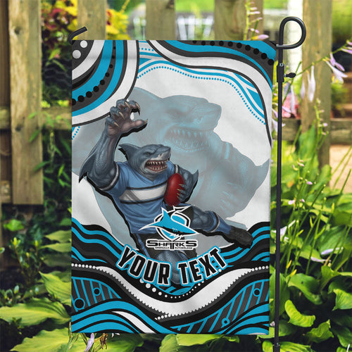 Personalized Cronulla Sutherland Sharks Garden Flag Aboriginal Dot Art - Dreamtime Rugby Mascot