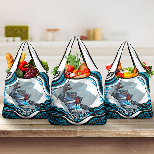 Personalized Cronulla Sutherland Sharks Grocery Bag Aboriginal Dot Art - Dreamtime Rugby Mascot