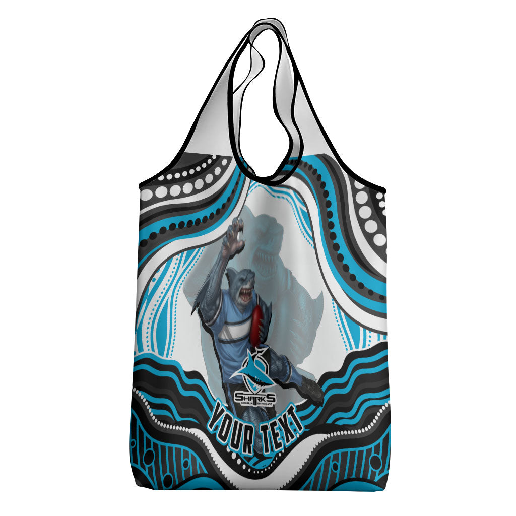 Personalized Cronulla Sutherland Sharks Grocery Bag Aboriginal Dot Art - Dreamtime Rugby Mascot