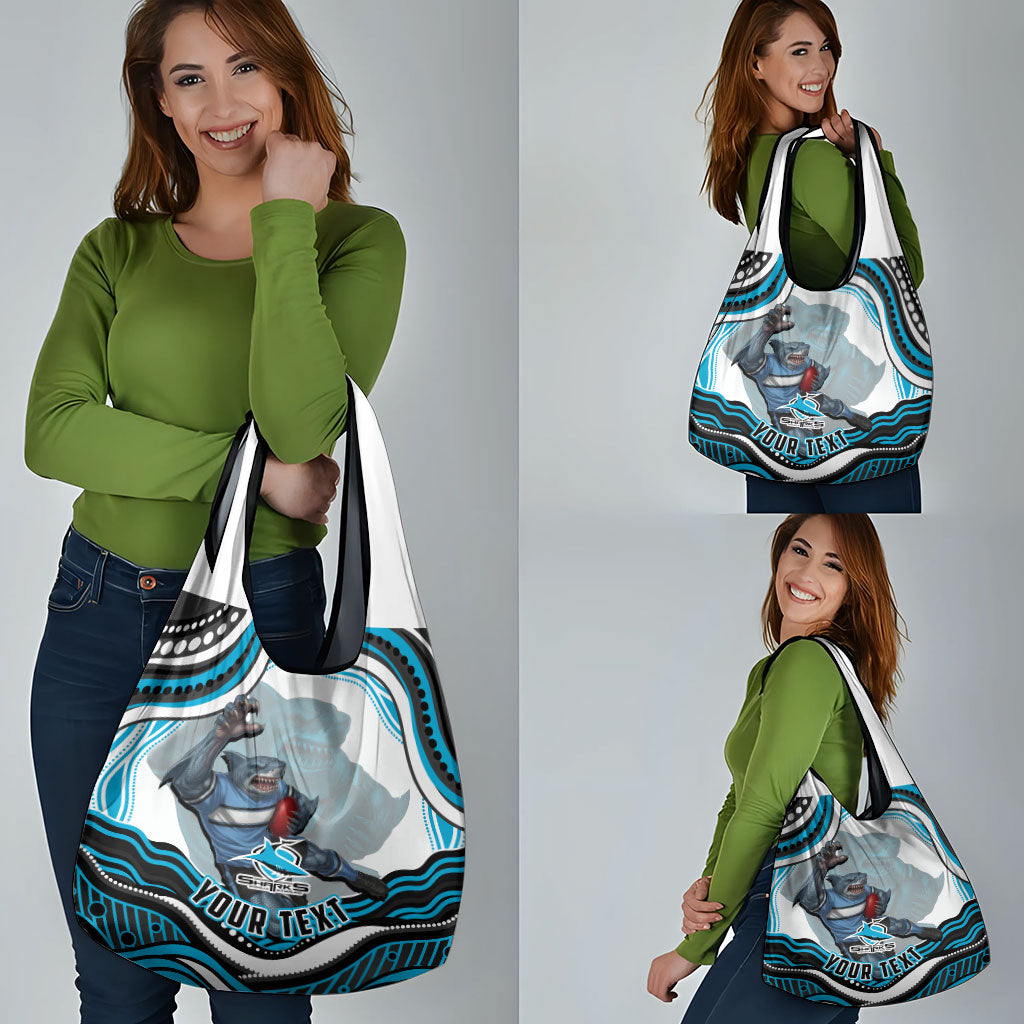 Personalized Cronulla Sutherland Sharks Grocery Bag Aboriginal Dot Art - Dreamtime Rugby Mascot