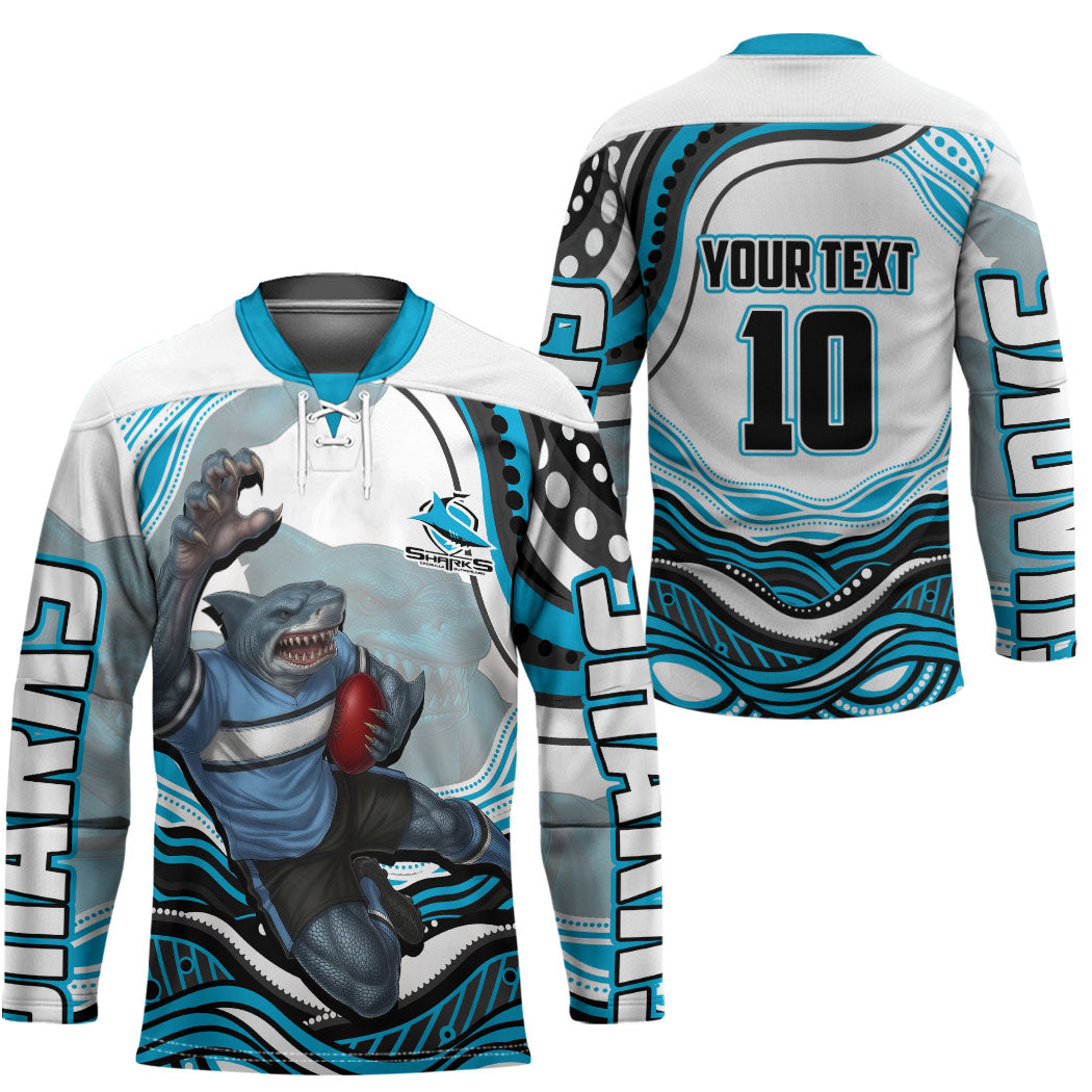 Personalized Cronulla Sutherland Sharks Hockey Jersey Aboriginal Dot Art - Dreamtime Rugby Mascot