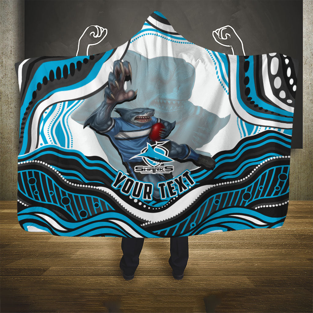 Personalized Cronulla Sutherland Sharks Hooded Blanket Aboriginal Dot Art - Dreamtime Rugby Mascot