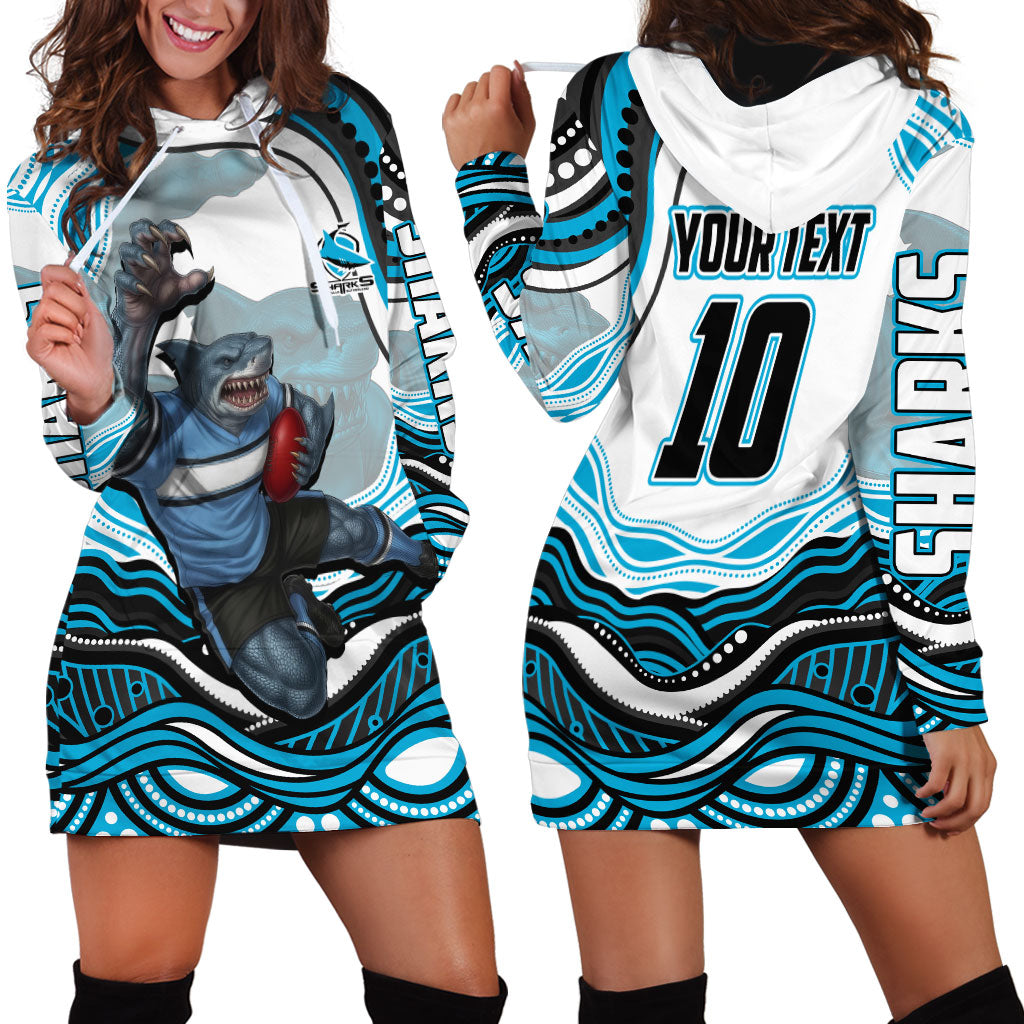 Personalized Cronulla Sutherland Sharks Hoodie Dress Aboriginal Dot Art - Dreamtime Rugby Mascot