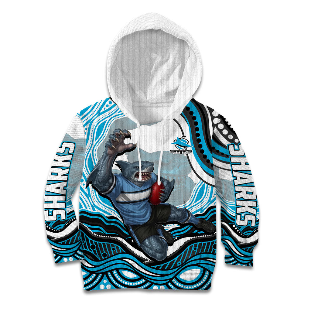 Personalized Cronulla Sutherland Sharks Kid Hoodie Aboriginal Dot Art - Dreamtime Rugby Mascot