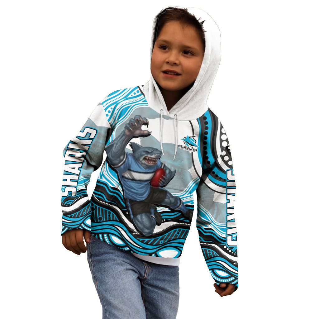 Personalized Cronulla Sutherland Sharks Kid Hoodie Aboriginal Dot Art - Dreamtime Rugby Mascot