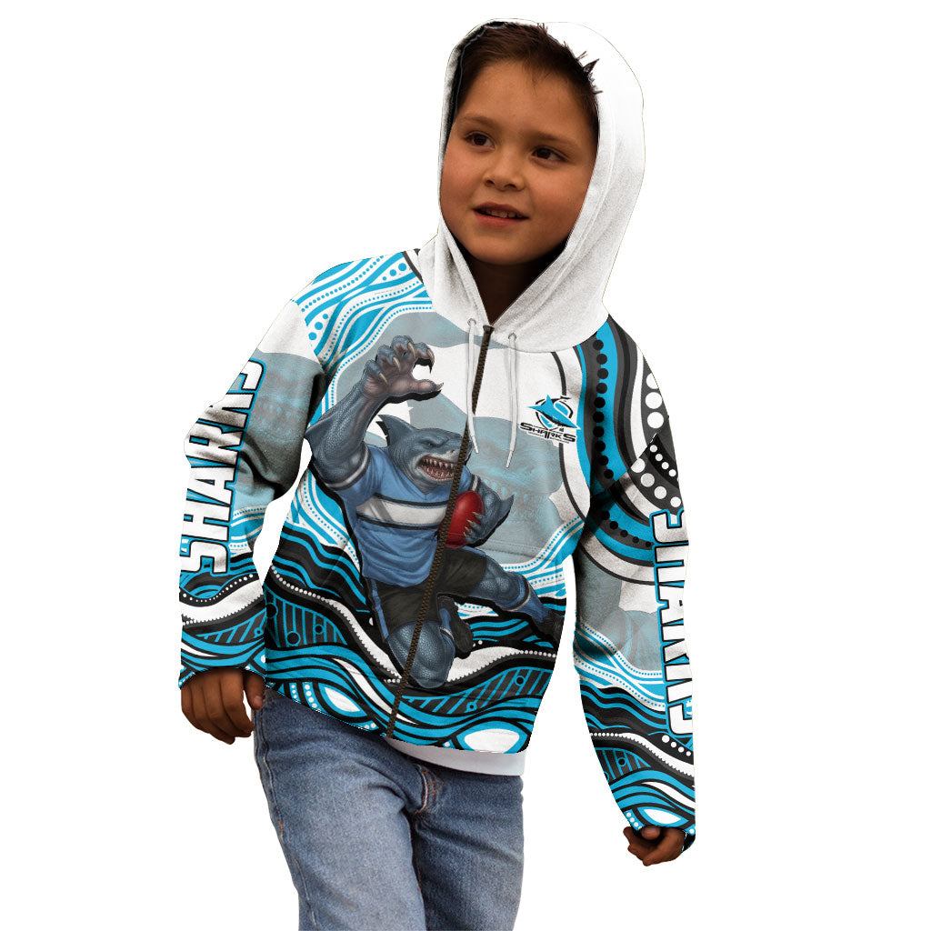 Personalized Cronulla Sutherland Sharks Kid Hoodie Aboriginal Dot Art - Dreamtime Rugby Mascot