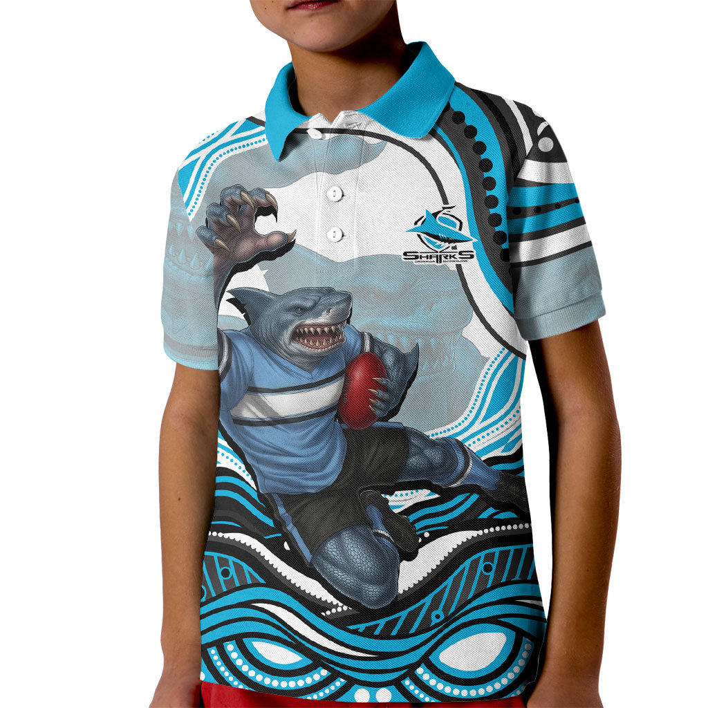 Personalized Cronulla Sutherland Sharks Kid Polo Shirt Aboriginal Dot Art - Dreamtime Rugby Mascot