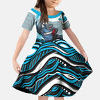 Personalized Cronulla Sutherland Sharks Kid Short Sleeve Dress Aboriginal Dot Art - Dreamtime Rugby Mascot