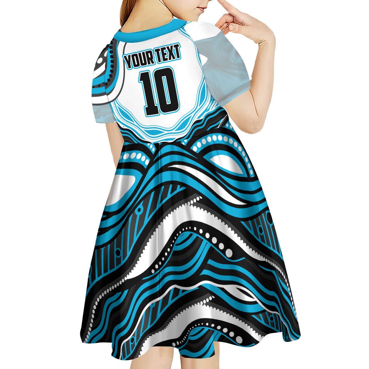 Personalized Cronulla Sutherland Sharks Kid Short Sleeve Dress Aboriginal Dot Art - Dreamtime Rugby Mascot