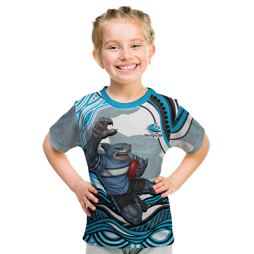 Personalized Cronulla Sutherland Sharks Kid T Shirt Aboriginal Dot Art - Dreamtime Rugby Mascot