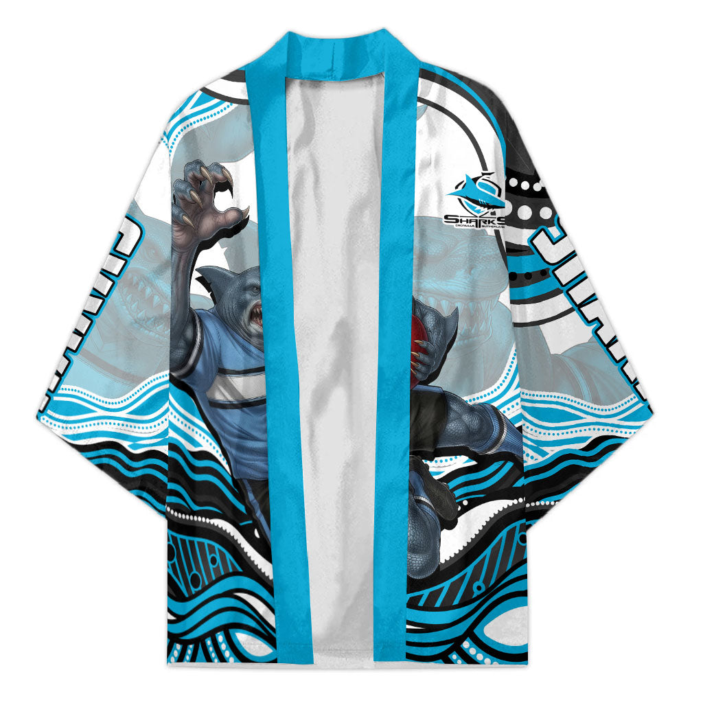 Personalized Cronulla Sutherland Sharks Kimono Aboriginal Dot Art - Dreamtime Rugby Mascot