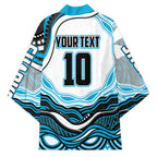 Personalized Cronulla Sutherland Sharks Kimono Aboriginal Dot Art - Dreamtime Rugby Mascot