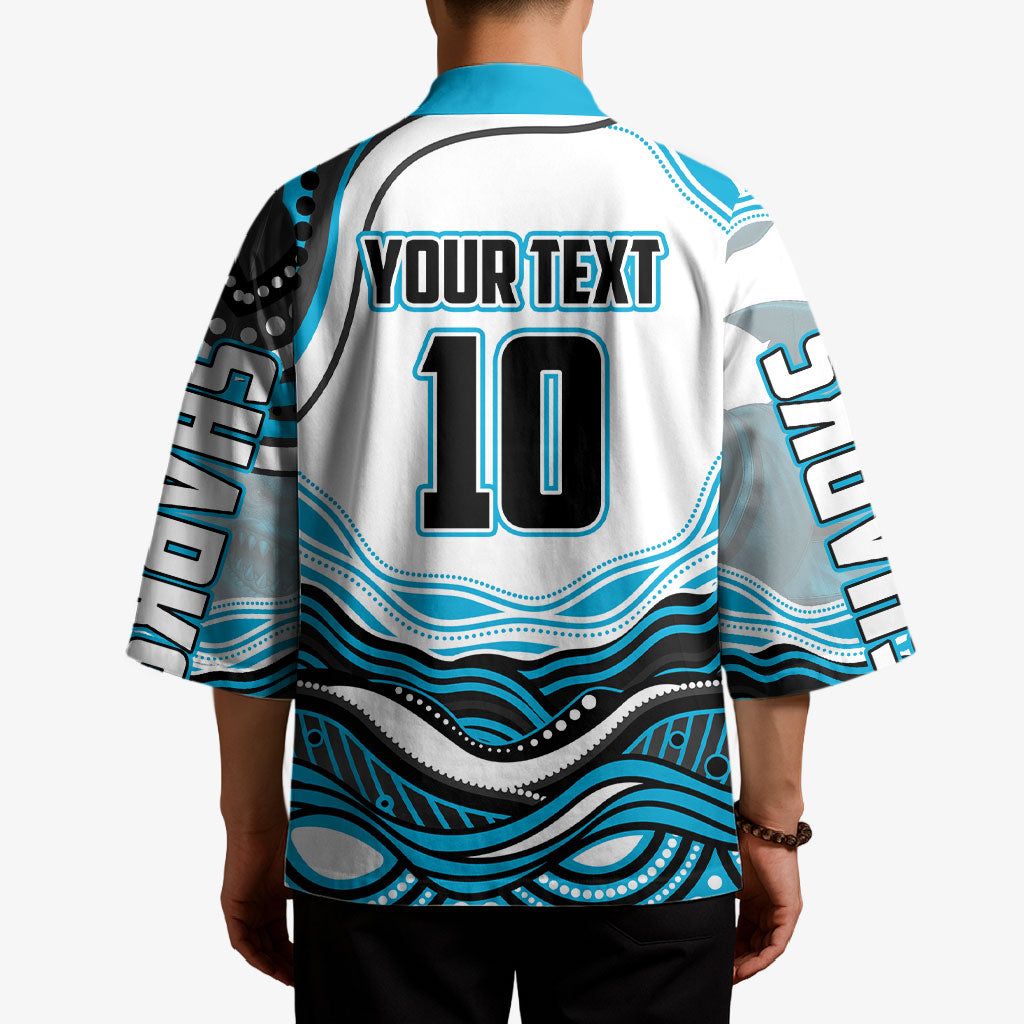 Personalized Cronulla Sutherland Sharks Kimono Aboriginal Dot Art - Dreamtime Rugby Mascot