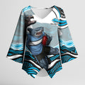 Personalized Cronulla Sutherland Sharks Kimono Sleeve Blouse Aboriginal Dot Art - Dreamtime Rugby Mascot