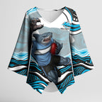 Personalized Cronulla Sutherland Sharks Kimono Sleeve Blouse Aboriginal Dot Art - Dreamtime Rugby Mascot