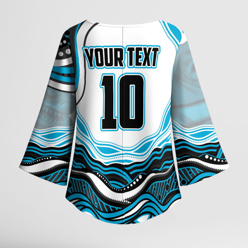 Personalized Cronulla Sutherland Sharks Kimono Sleeve Blouse Aboriginal Dot Art - Dreamtime Rugby Mascot