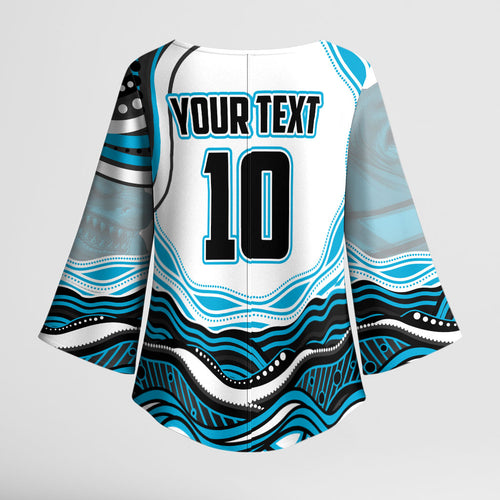 Personalized Cronulla Sutherland Sharks Kimono Sleeve Blouse Aboriginal Dot Art - Dreamtime Rugby Mascot