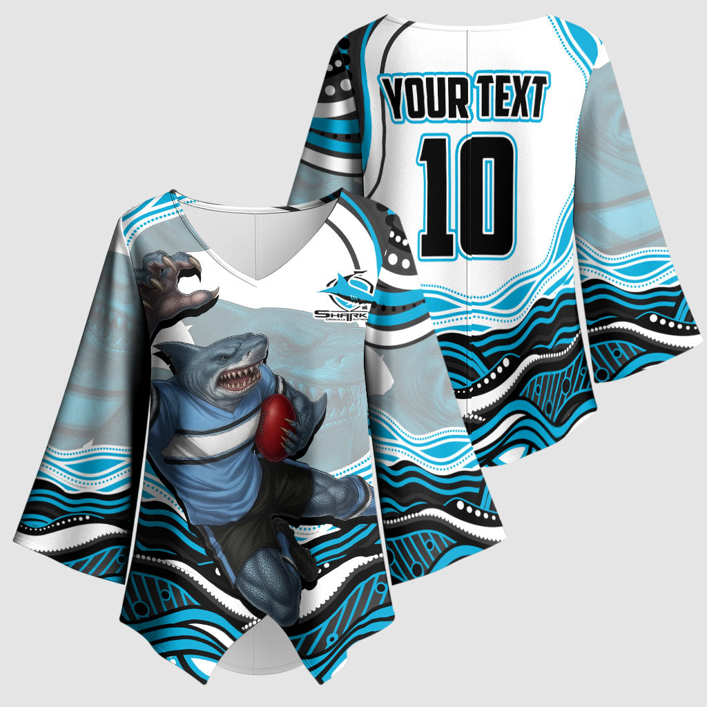 Personalized Cronulla Sutherland Sharks Kimono Sleeve Blouse Aboriginal Dot Art - Dreamtime Rugby Mascot