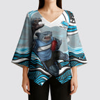 Personalized Cronulla Sutherland Sharks Kimono Sleeve Blouse Aboriginal Dot Art - Dreamtime Rugby Mascot