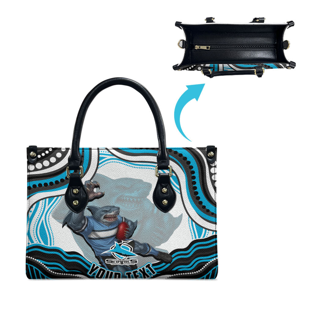 Personalized Cronulla Sutherland Sharks Leather Bag Aboriginal Dot Art - Dreamtime Rugby Mascot