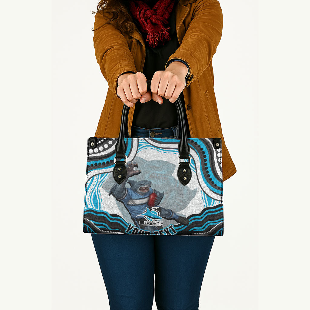 Personalized Cronulla Sutherland Sharks Leather Bag Aboriginal Dot Art - Dreamtime Rugby Mascot