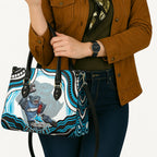 Personalized Cronulla Sutherland Sharks Leather Bag Aboriginal Dot Art - Dreamtime Rugby Mascot