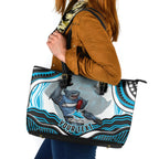 Personalized Cronulla Sutherland Sharks Leather Tote Bag Aboriginal Dot Art - Dreamtime Rugby Mascot