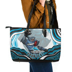 Personalized Cronulla Sutherland Sharks Leather Tote Bag Aboriginal Dot Art - Dreamtime Rugby Mascot