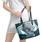 Personalized Cronulla Sutherland Sharks Leather Tote Bag Aboriginal Dot Art - Dreamtime Rugby Mascot