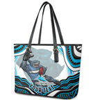 Personalized Cronulla Sutherland Sharks Leather Tote Bag Aboriginal Dot Art - Dreamtime Rugby Mascot
