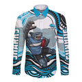 Personalized Cronulla Sutherland Sharks Long Sleeve Button Shirt Aboriginal Dot Art - Dreamtime Rugby Mascot