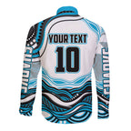 Personalized Cronulla Sutherland Sharks Long Sleeve Button Shirt Aboriginal Dot Art - Dreamtime Rugby Mascot
