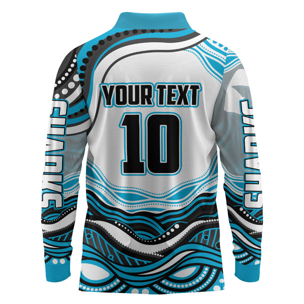 Personalized Cronulla Sutherland Sharks Long Sleeve Polo Shirt Aboriginal Dot Art - Dreamtime Rugby Mascot