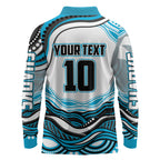 Personalized Cronulla Sutherland Sharks Long Sleeve Polo Shirt Aboriginal Dot Art - Dreamtime Rugby Mascot