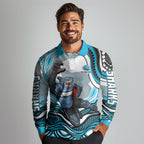 Personalized Cronulla Sutherland Sharks Long Sleeve Polo Shirt Aboriginal Dot Art - Dreamtime Rugby Mascot