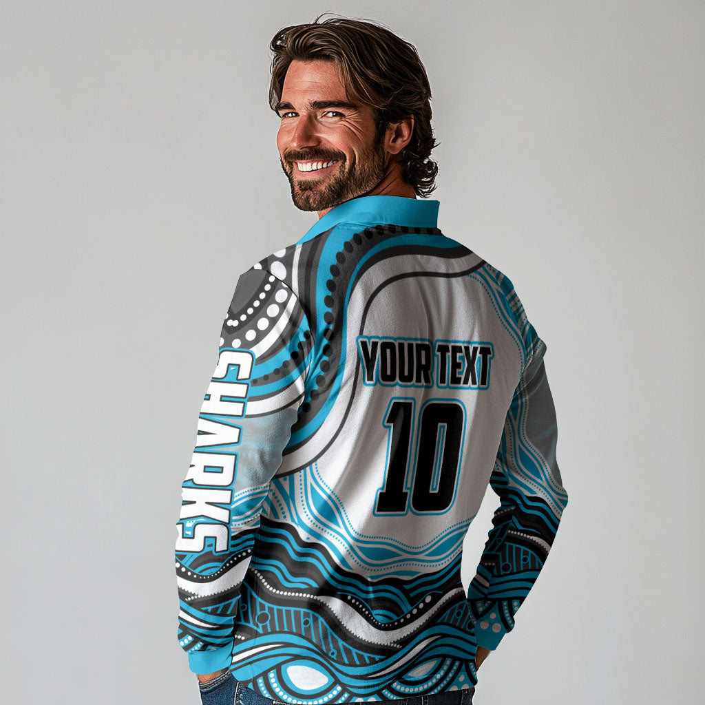 Personalized Cronulla Sutherland Sharks Long Sleeve Polo Shirt Aboriginal Dot Art - Dreamtime Rugby Mascot
