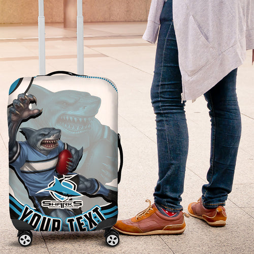 Personalized Cronulla Sutherland Sharks Luggage Cover Aboriginal Dot Art - Dreamtime Rugby Mascot