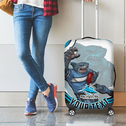 Personalized Cronulla Sutherland Sharks Luggage Cover Aboriginal Dot Art - Dreamtime Rugby Mascot