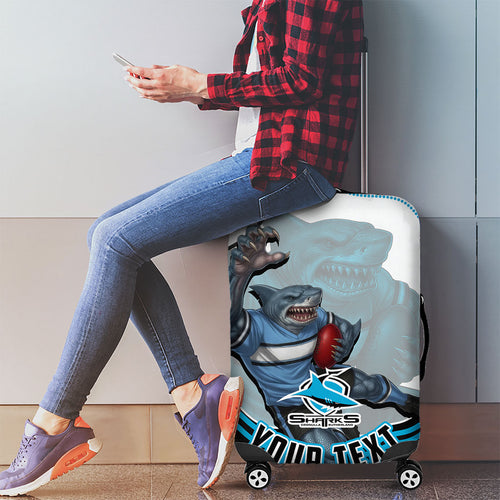 Personalized Cronulla Sutherland Sharks Luggage Cover Aboriginal Dot Art - Dreamtime Rugby Mascot