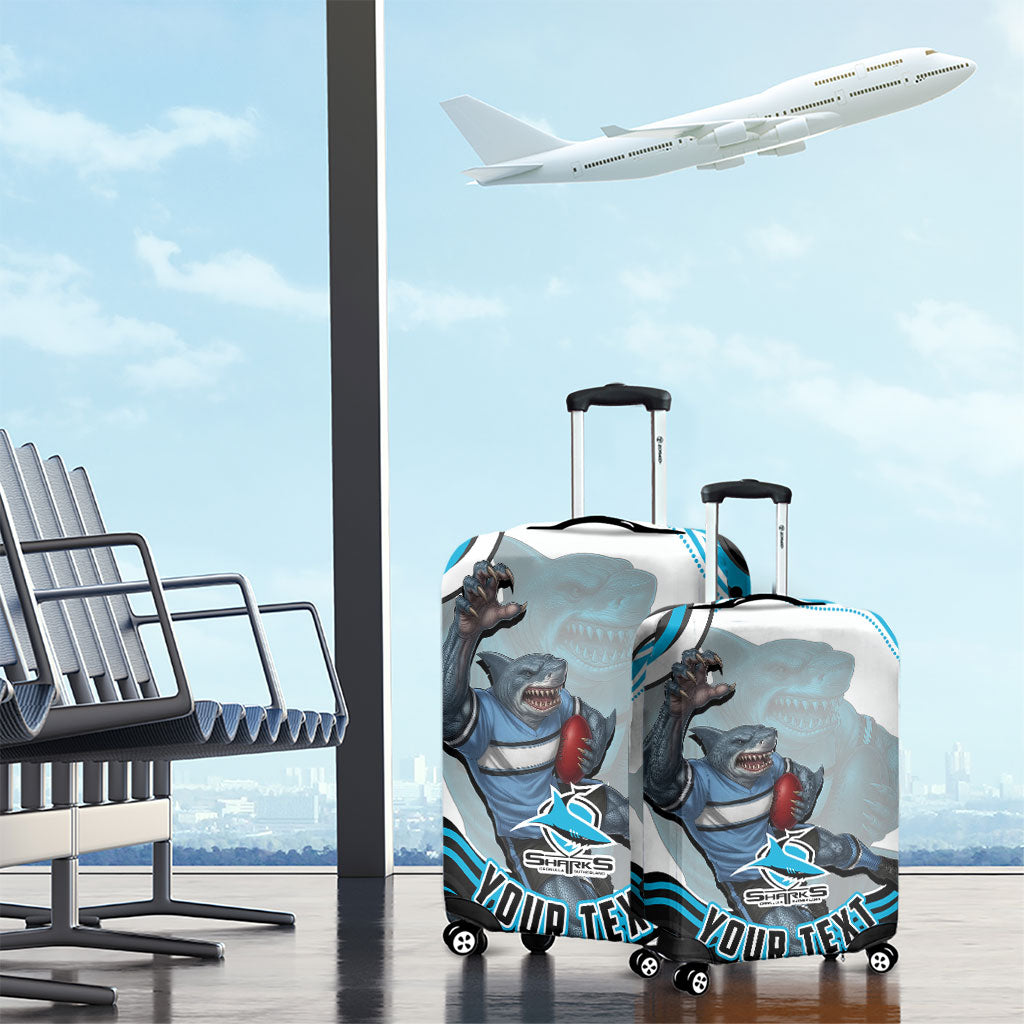 Personalized Cronulla Sutherland Sharks Luggage Cover Aboriginal Dot Art - Dreamtime Rugby Mascot